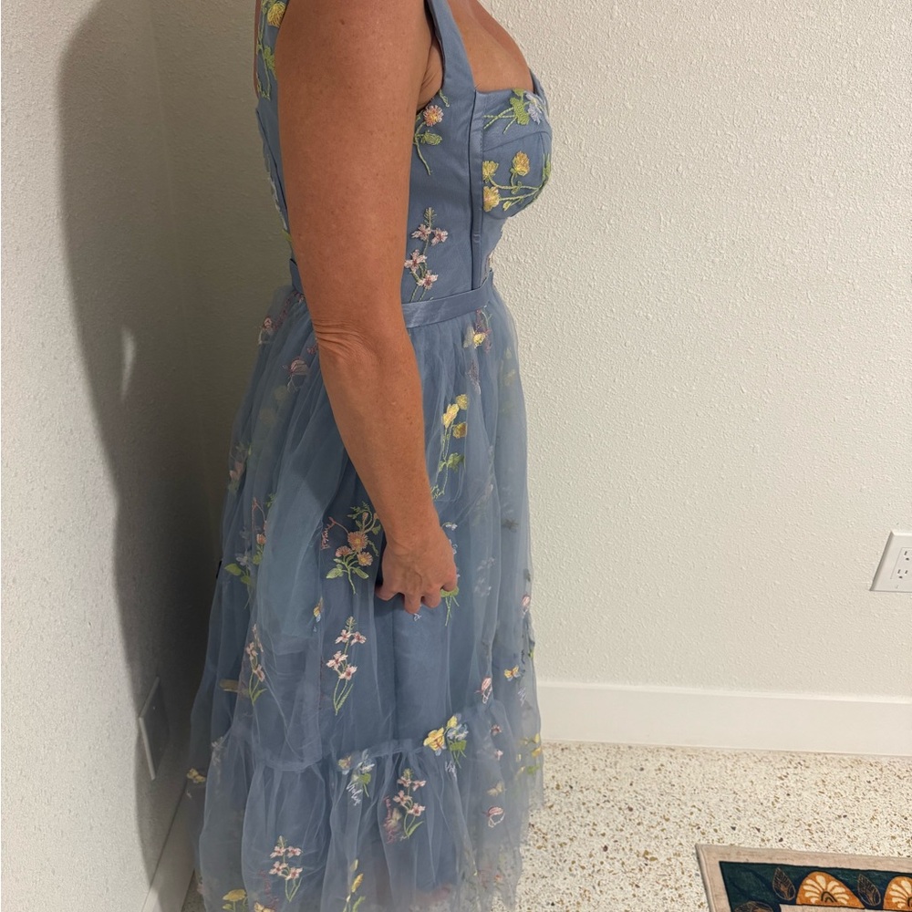 Floral Embroidered Blue Maxi Dress - Picture 6 of 9